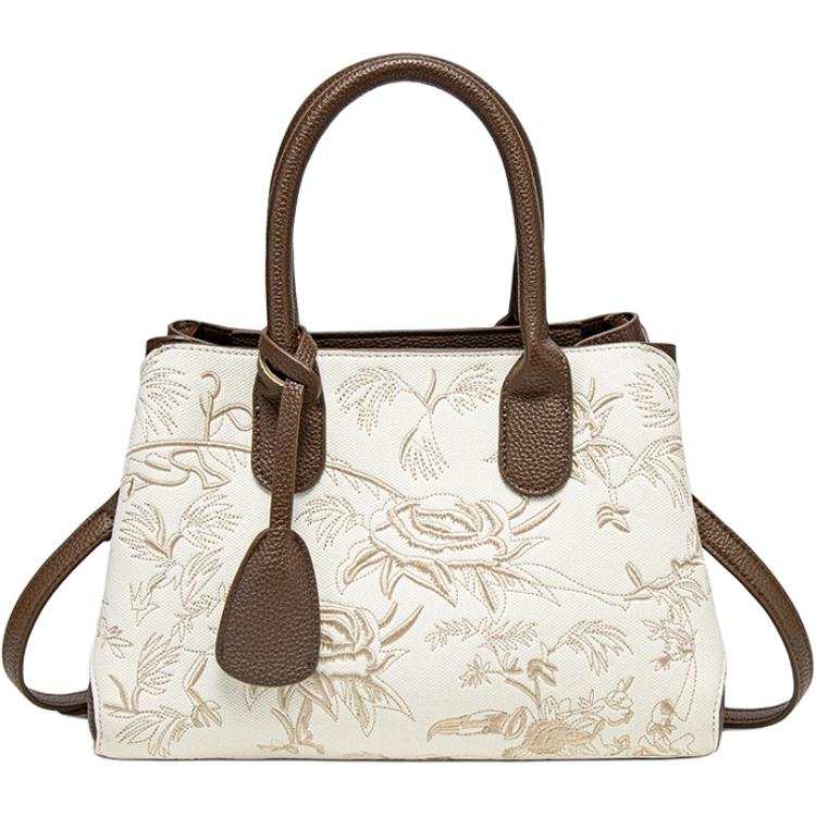 PAYOT Synthetic Leather Handbag Women's Ecru & Brown