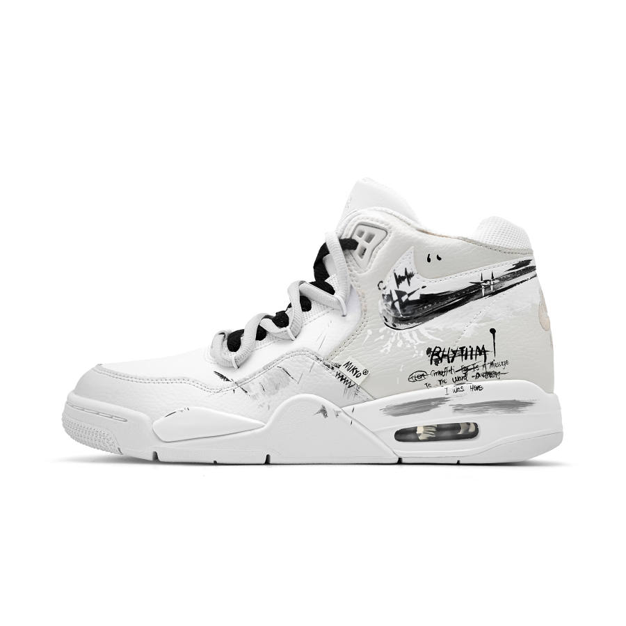 Nike Nike Flight Legacy Cross Gray Leather Abrasion Resistant Mid top Vintage Basketball Shoes Men's White Gray