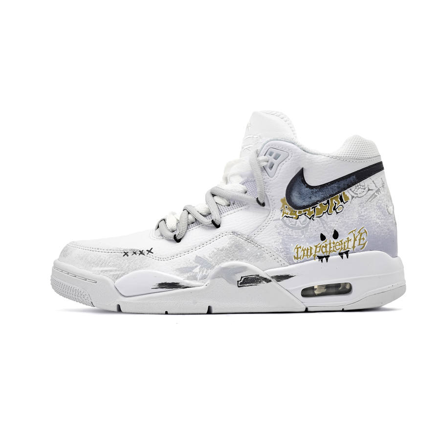 Nike Nike Flight Legacy Dark Gold Gray Leather Abrasion Resistant Mid top Vintage Basketball Shoes Men's White Gray