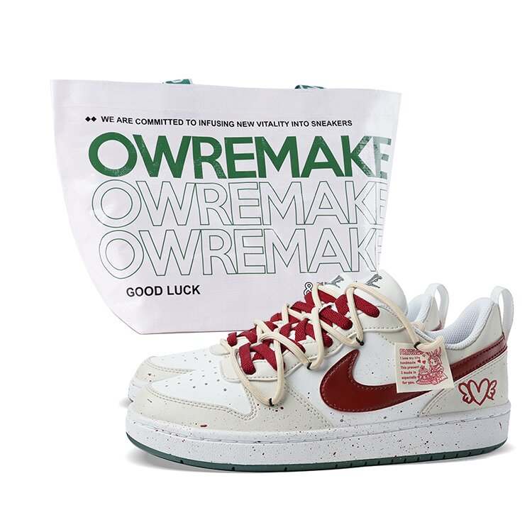 Nike Nike Court Borough Slip Resistant Abrasion Resistant Low top Kids' Skateboarding Shoes White Red Teenagers