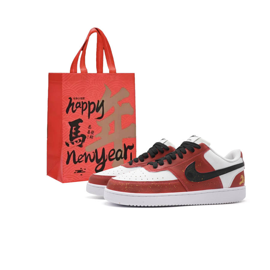 Nike Nike Court Vision 1 Year Of The Horse Greetings Coverage Cushioning Low top Skateboard Shoes Unisex Gold Red