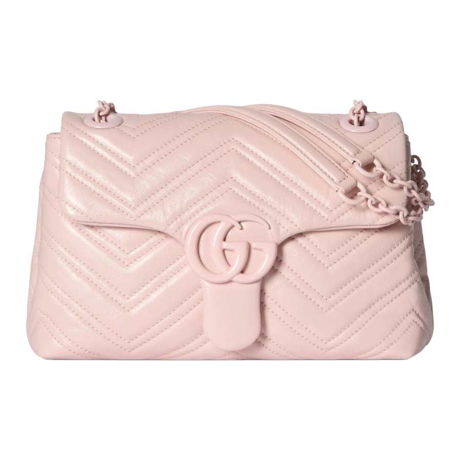 GUCCI GG Marmont Cow Leather Shoulder Bag Small Women's Pink