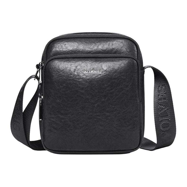 SEPTWOLVES Cow Leather Crossbody Bags Medium Men's Black