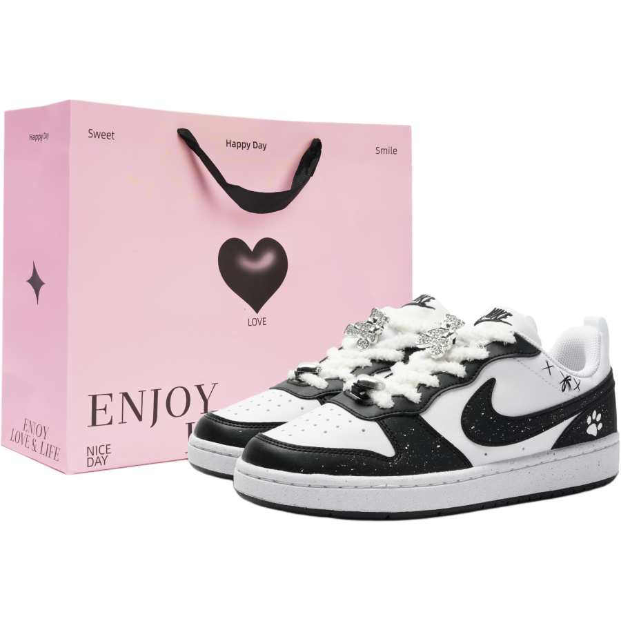 Nike Nike Court Borough Slip Resistant Abrasion Resistant Low top Kids' Skateboarding Shoes Black White Teenagers