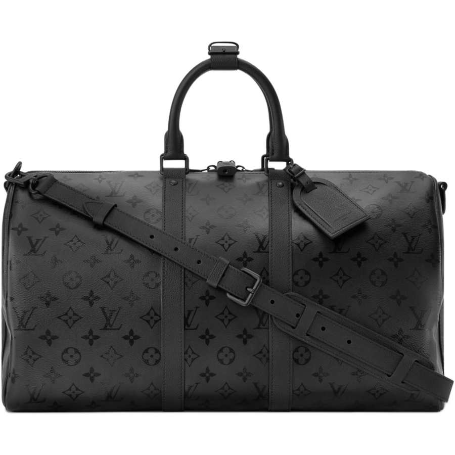 LOUIS VUITTON Keepall Monogram Midnight Coated Canvas, Artificial Leather Travel Bag Men's Black