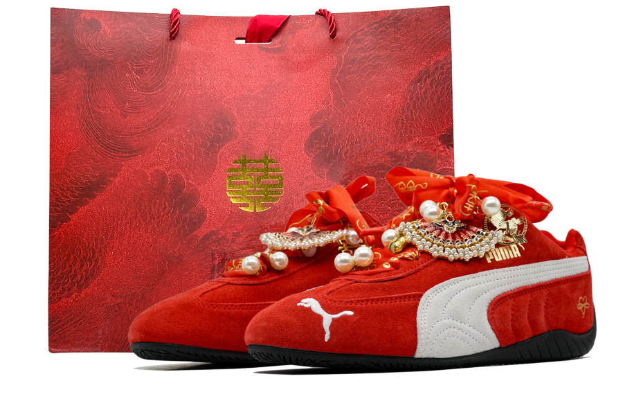 PUMA Speedcat Go Red Brocade Shoes Cow Leather Abrasion Resistant Low top Training Shoes Unisex Red