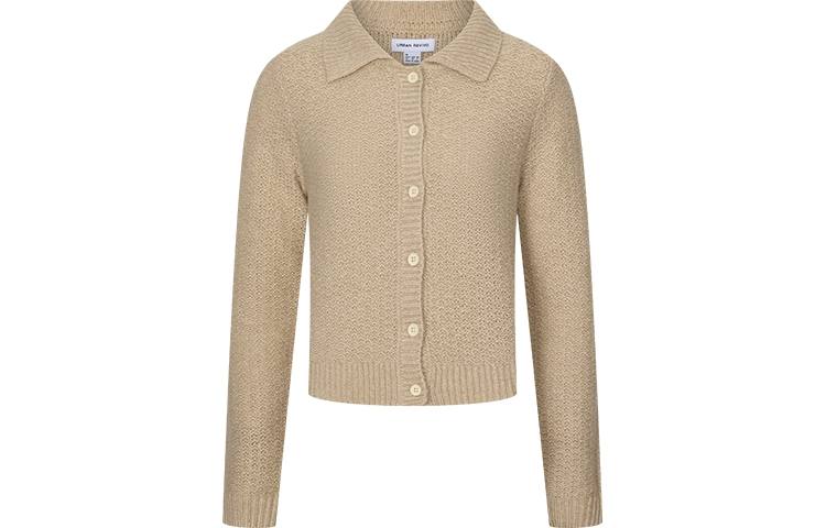 URBAN REVIVO Sweaters Women's Light Khaki Lapel Moderate Cardigan