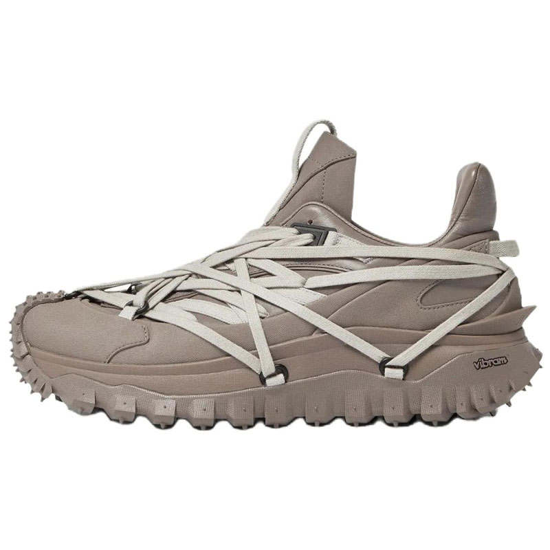 Moncler x RICK OWENS Trailgrip Megalace Leather Low top Casual Shoes 4.5cm Unisex Taupe