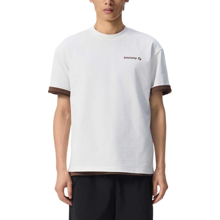 Saucony T Shirts Unisex Cream White Crew Neck Moderate
