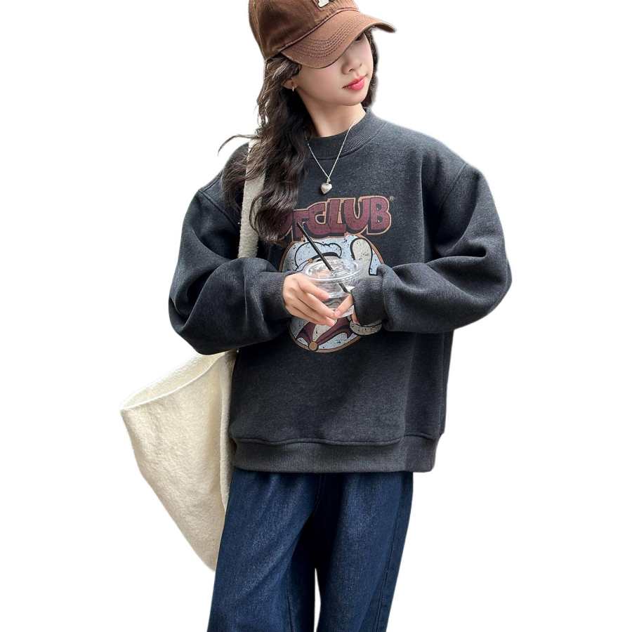 PLANDOO Kids Sweatshirts Crew Neck Thickened And Fleece Lined