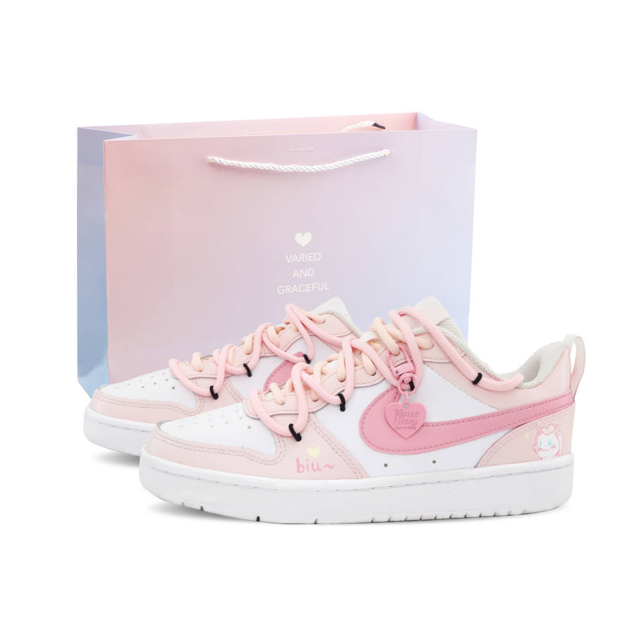 Nike Nike Court Borough Girlish Spirit, Shopping Bag Included Low top Kids' Skateboarding Shoes White Pink Unisex