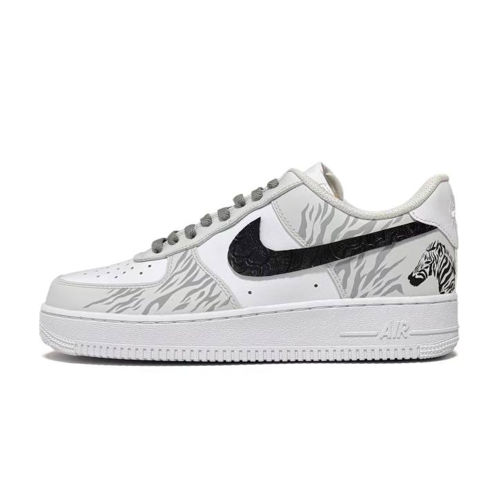 Nike Nike Air Force 1 Zebra Abrasion Resistant Slip Resistant Low top Skateboard Shoes Unisex Gray