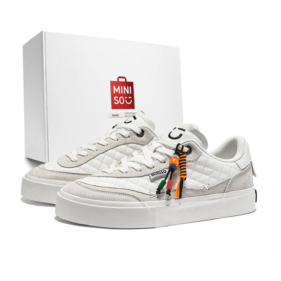 MINISO Skateboard Shoes Unisex Low Top White Gray/Orange Red/Black