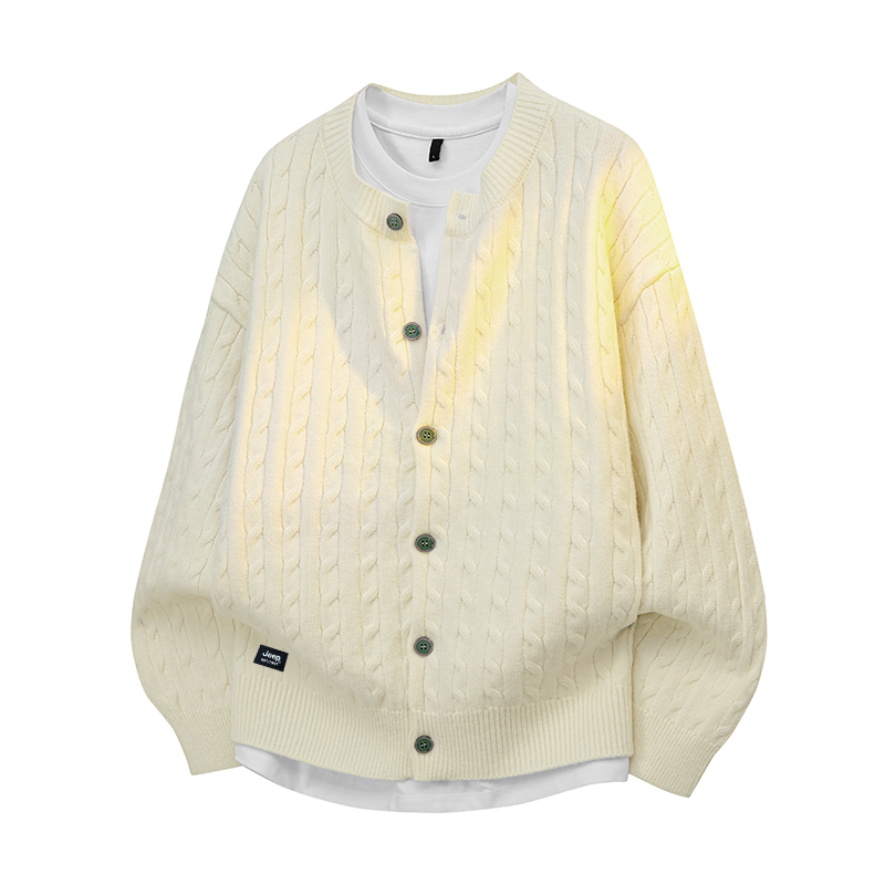 Jeep Knitwear Unisex Crew Neck Thickened Cardigan