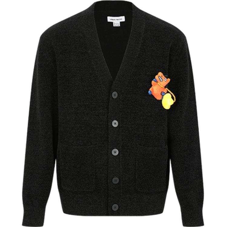 URBAN REVIVO Knitwear Men's Jet Black V Neck Moderate