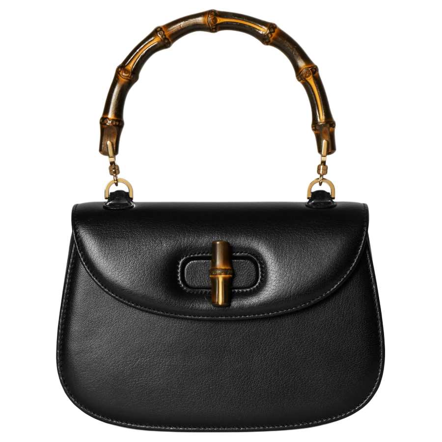 GUCCI Bamboo 1947 Soft Grain Leather One Shoulder Handbag Small Women's Black