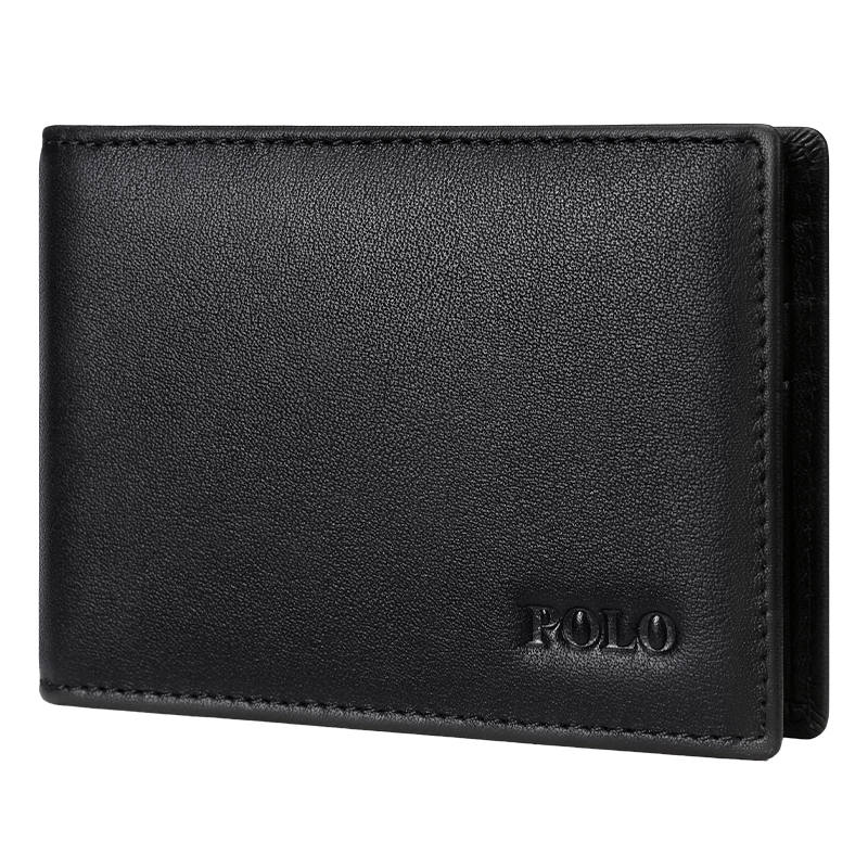 POLO Top Grain Cow Leather Card Holder Men's Black