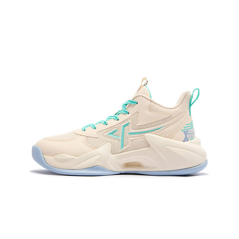 XTEP Wind Hunt High top Basketball Shoes Light Apricot Aurora Green Teenagers