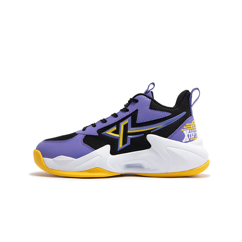 XTEP Wind Hunt High top Basketball Shoes Black Periwinkle Blue Purple Teenagers
