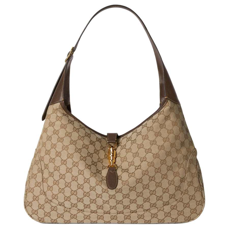 GUCCI Jackie 1961 GG Canvas Shoulder Bag Large Women's Sand & Brown