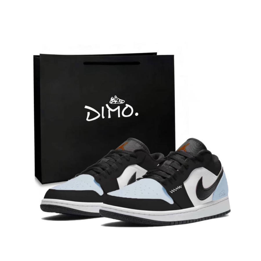 Jordan Jordan Air Jordan 1 Black Blue Toes Leather Slip Resistant Abrasion Resistant Low top Children's Basketball Shoes