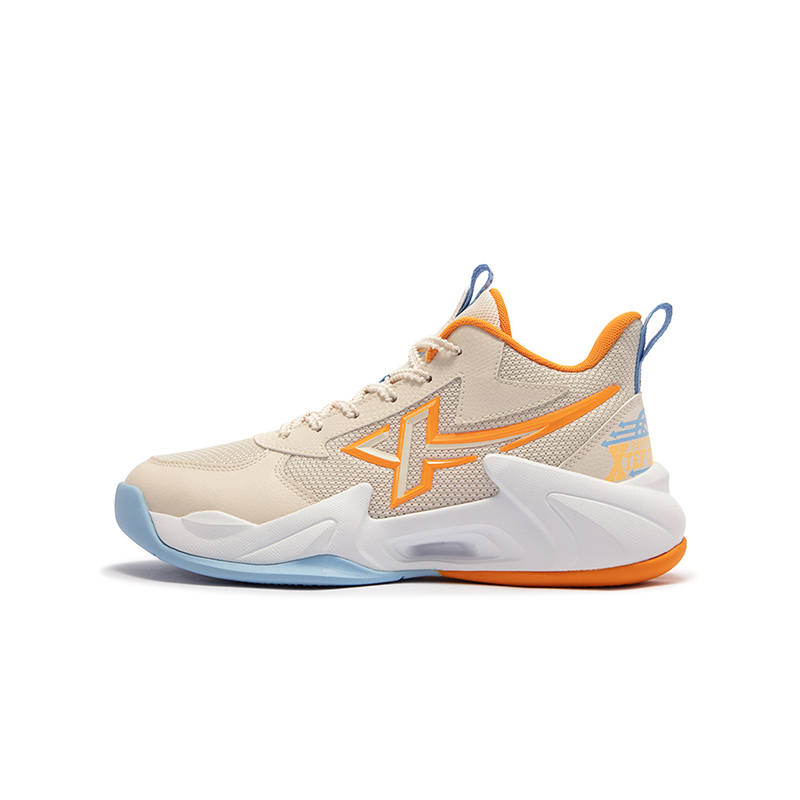 XTEP Wind Hunt High top Basketball Shoes Sail White Orange Yellow Teenagers