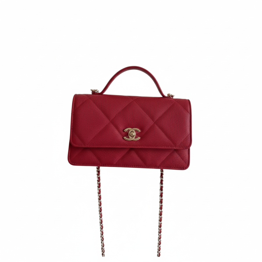 CHANEL Cow Leather Trunk Bag, One Shoulder Handbag Women's Red