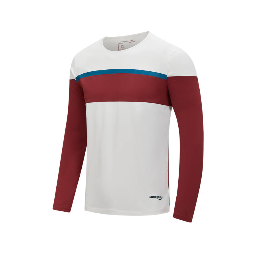 Saucony T Shirts Men's Pearl White Crew Neck Moderate