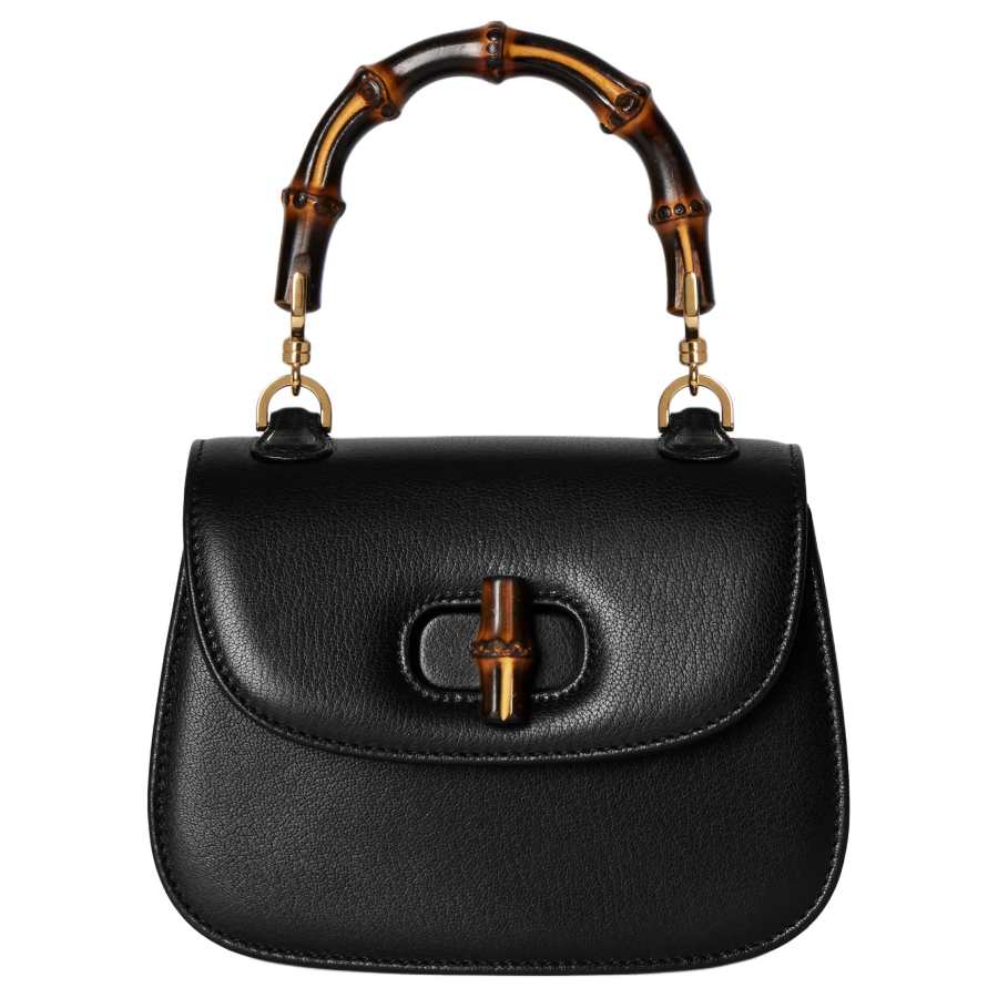 GUCCI Bamboo 1947 Grain Leather Handbag Mini Women's Black