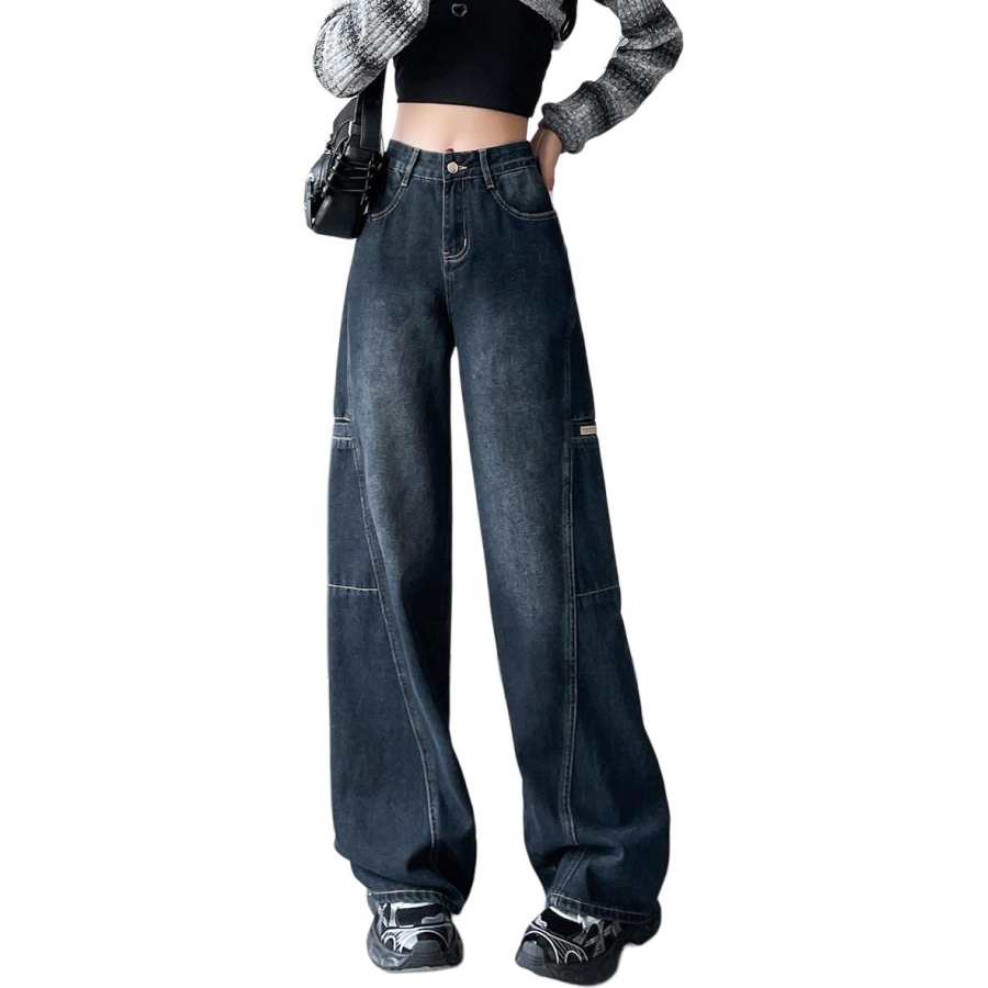 Tonlion Jeans Women's Blue Gray Moderate Wide Leg Pants