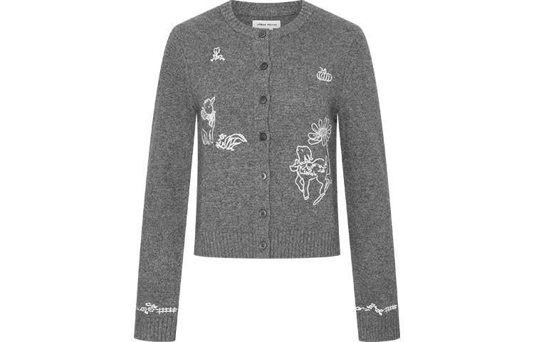 URBAN REVIVO Sweaters Women's Cool Gray Crew Neck Moderate Cardigan