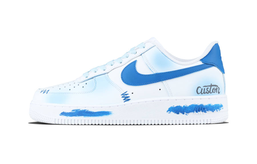 Nike Nike Air Force 1 Blue Pen Sequence Cow Leather Abrasion Resistant Abrasion Resistant Low top Skateboard Shoes Unisex