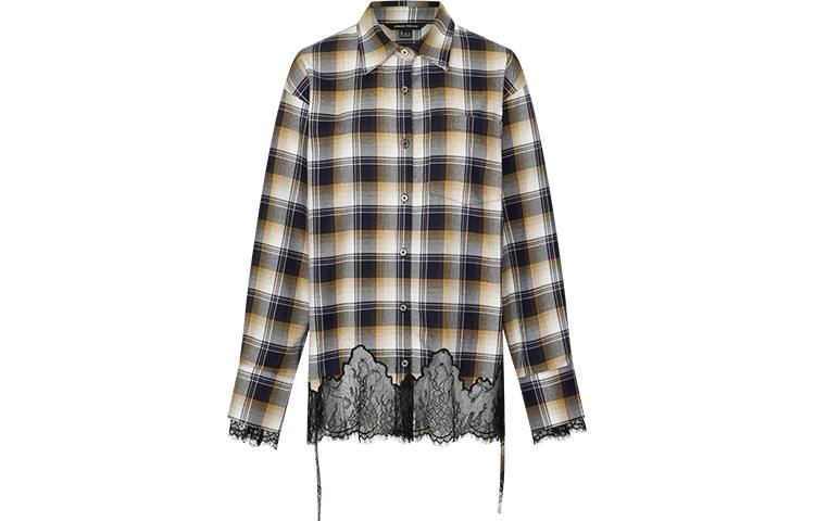 URBAN REVIVO Shirts Women's Black Gray Plaid Lapel Moderate Shirt