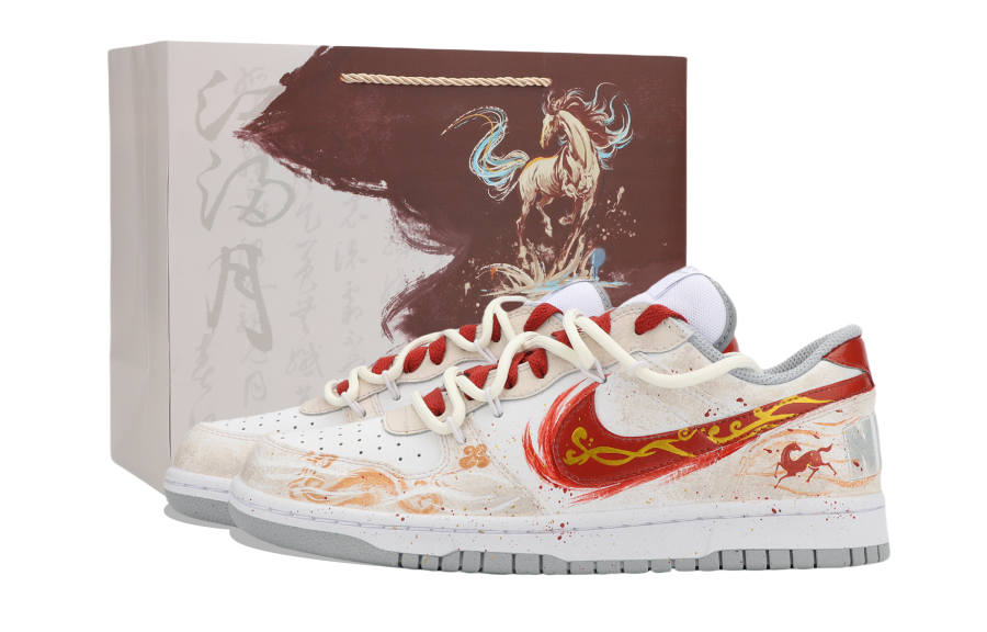 Nike Nike Big Jiang Jin Yue CNY Horse Year Slip Resistant Abrasion Resistant Low top Skateboard Shoes Unisex White Red