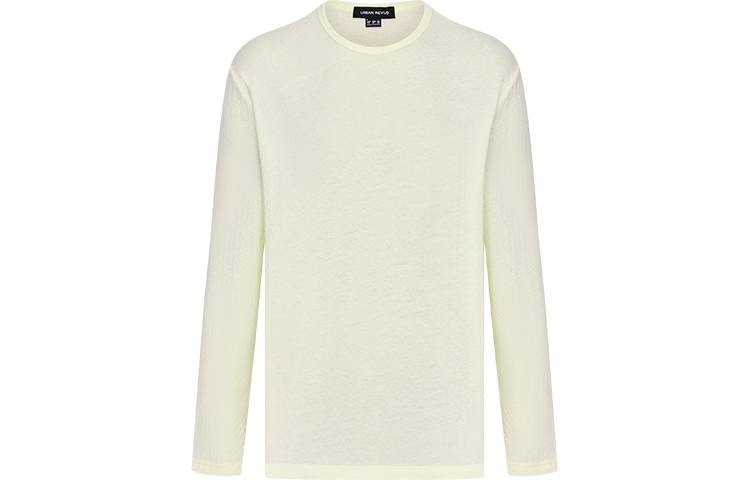 URBAN REVIVO T Shirts Men's Ecru Crew Neck Thin Straight Fit