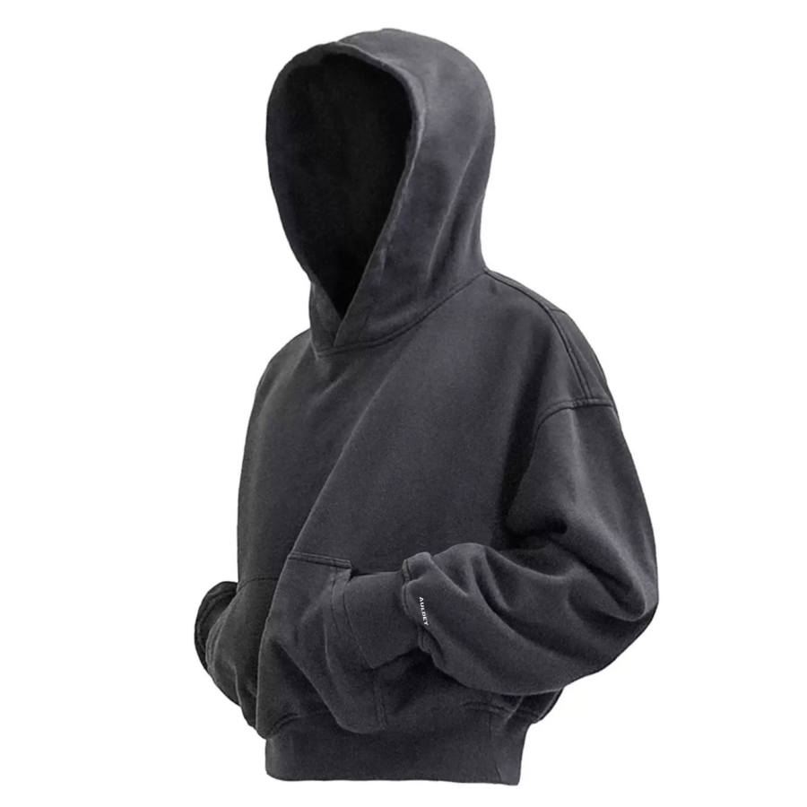 AULDEY Sweatshirts Unisex Washed Black Hooded Moderate Heavyweight