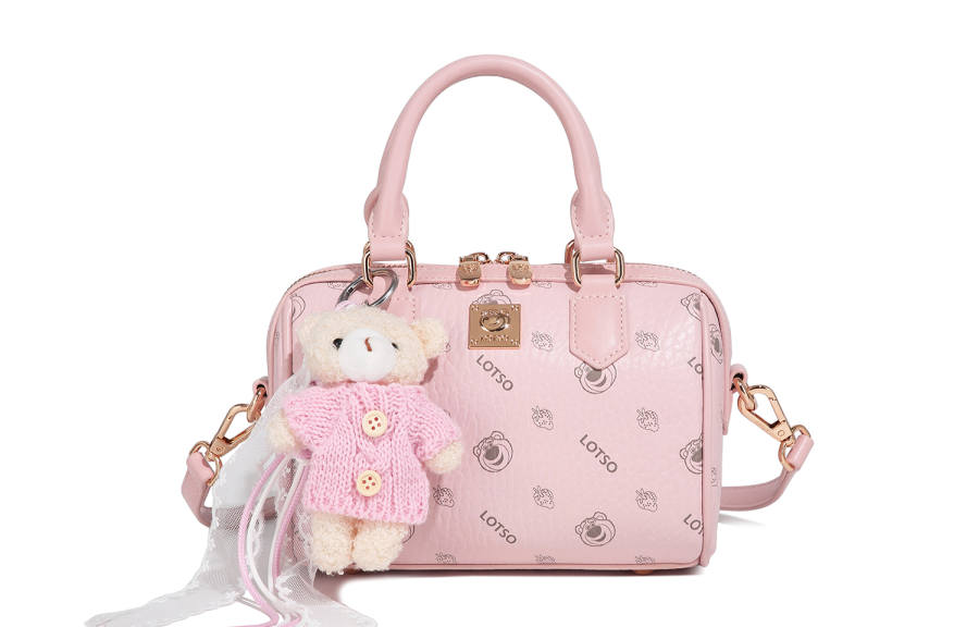 Disney Lotso PVC Boston Bag, Shoulder Bag, Crossbody Bag, Handbag Regular Women's Pink/White