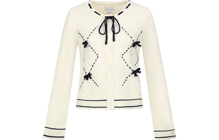 URBAN REVIVO Knitwear Women's Ivory White Crew Neck Moderate Cardigan