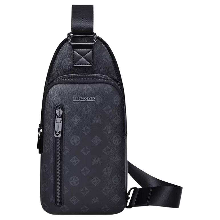 SEPTWOLVES SEPTWOLVES Synthetic Leather Sling Bag Men's Black