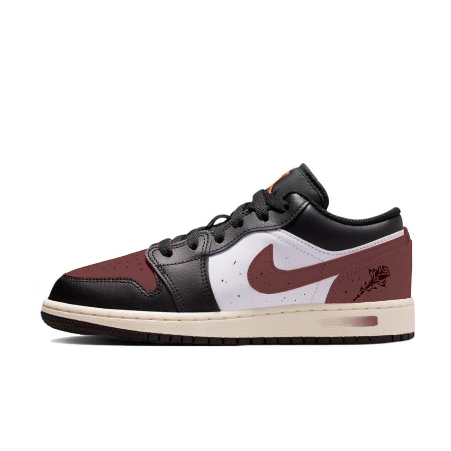 Jordan Jordan Air Jordan 1 Red Rose Slip Resistant Abrasion Resistant Low top Children's Basketball Shoes Black Unisex