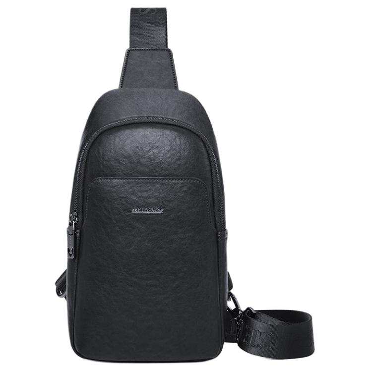 SEPTWOLVES Cow Leather Crossbody Bag Sling Bag Small Men's Black