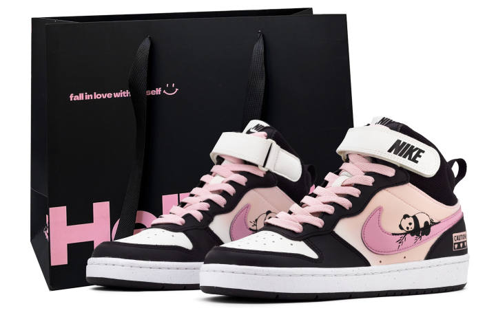 Nike Nike Court Borough 2 Leather Mid top Kids' Skateboarding Shoes Black Pink