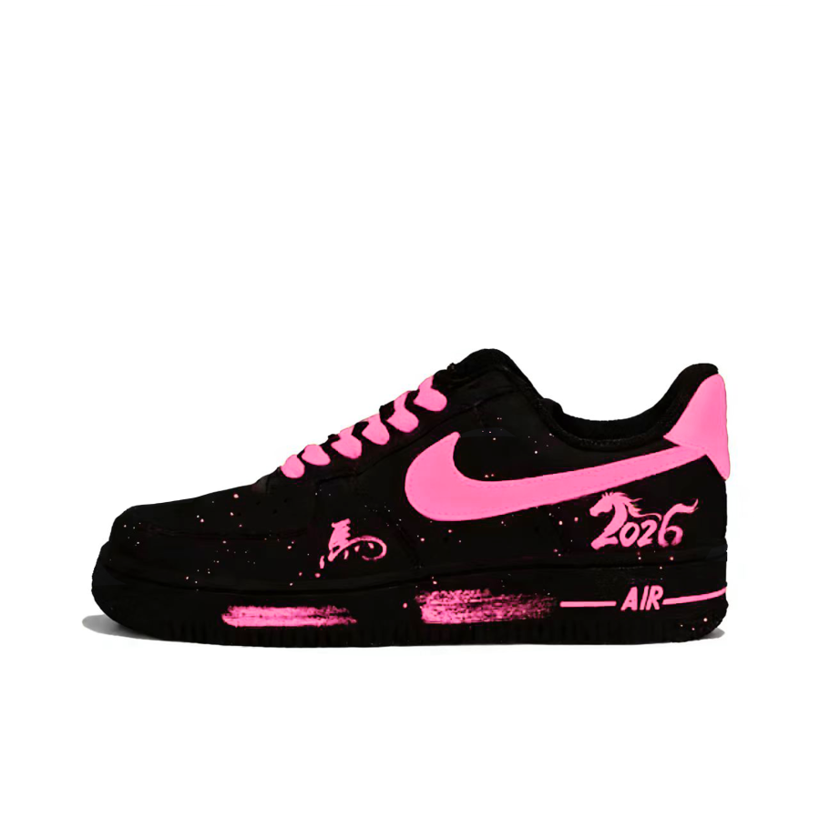Nike Nike Air Force 1 Peach Blossom Crisps Leather Abrasion Resistant Low top Skateboard Shoes Women's Black Pink
