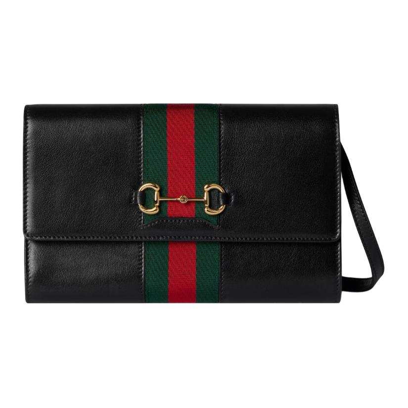 GUCCI Horsebit Leather Shoulder Bag Women's Black