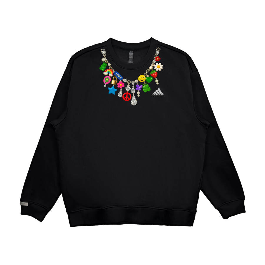 Adidas Adidas LABEL Y2K Necklace Print Fleece Lined Drop Shoulder Sports American Without Hood Crew Neck Pullover Long Sleeved