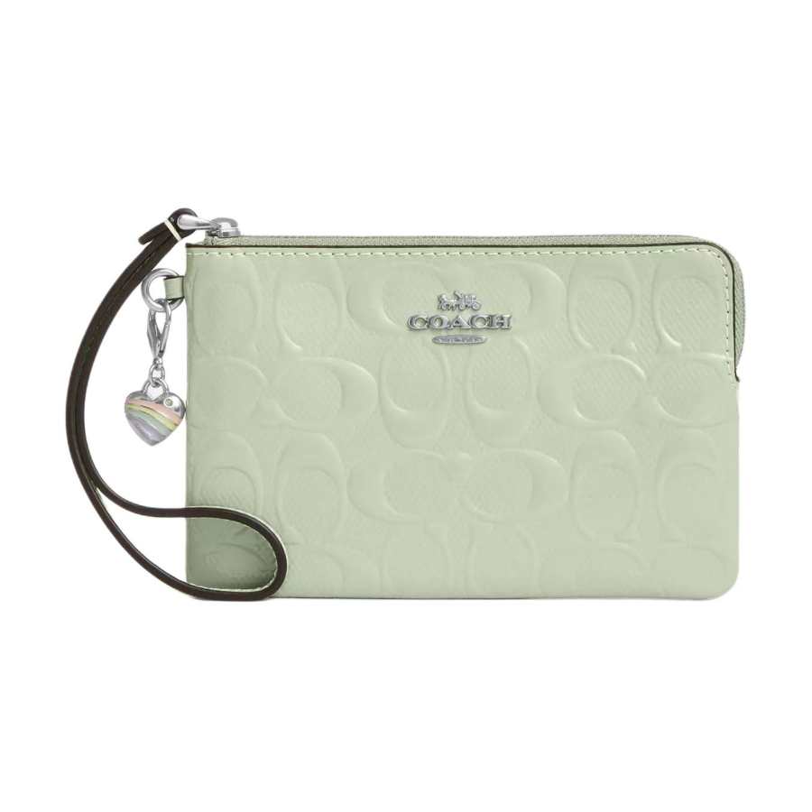 COACH Corner Zip Patent Leather Card Holder Women's Green
