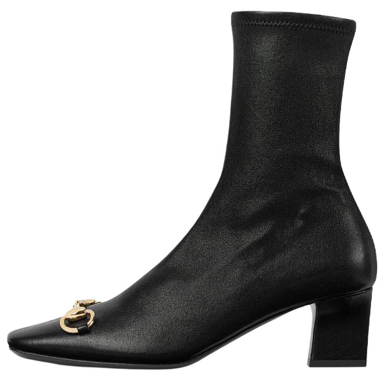 GUCCI La Familia Signora Leather Ankle Boots 5.5cm Women's Black