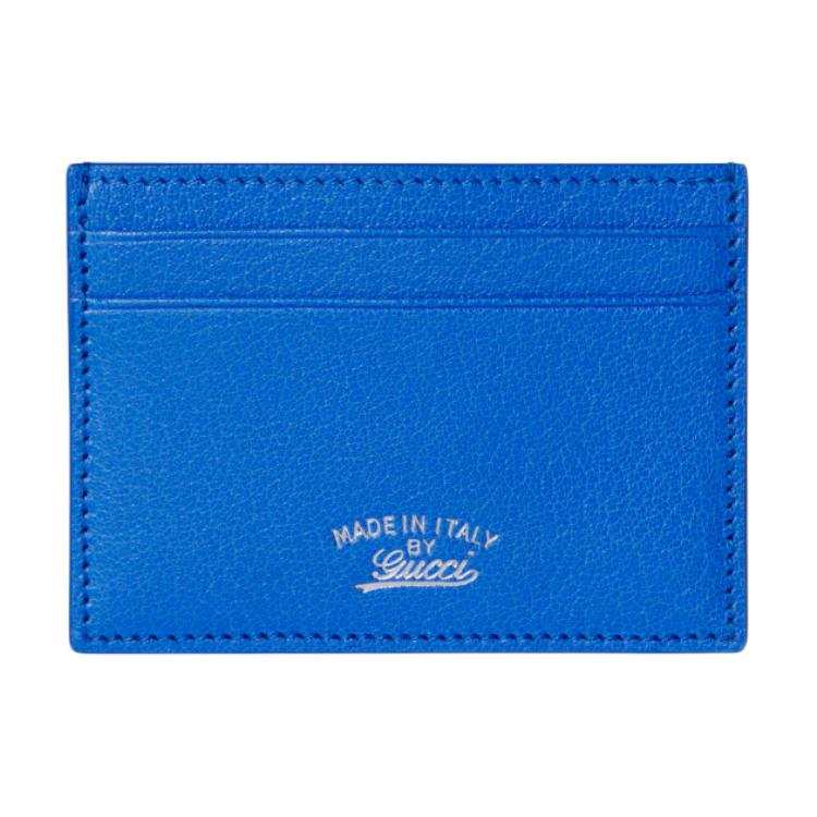 GUCCI Soft Grain Sheepskin Card Holder Men's Blue