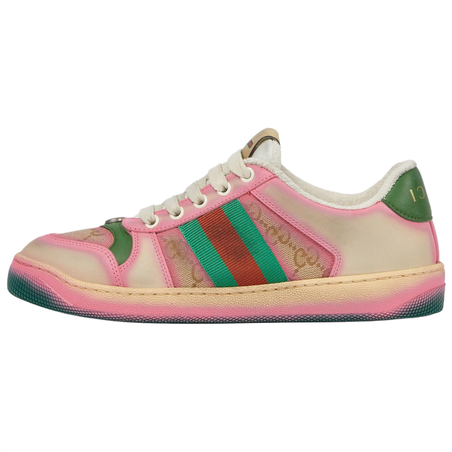 GUCCI Screener Cow Leather Low top Skateboard Shoes 3cm Women's Pink