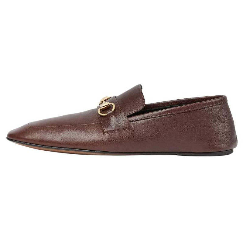 GUCCI Horsebit Leather Casual Leather Shoes Men's Brown